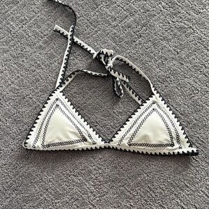 Ivory Triangle Bikini Top with Black Contrast Stitching